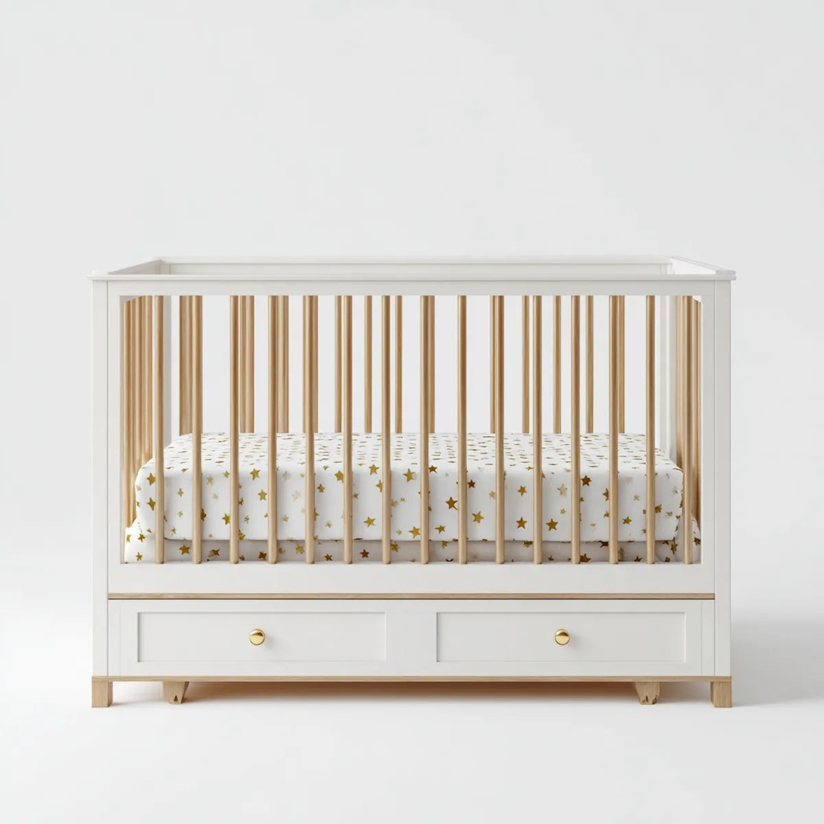 Łóżeczko dziecięce, Łóżka dla dzieci z 2 naturalnymi szufladami białymi 124 x 68 x 100 cm w litym buku i prostokątnym MDF