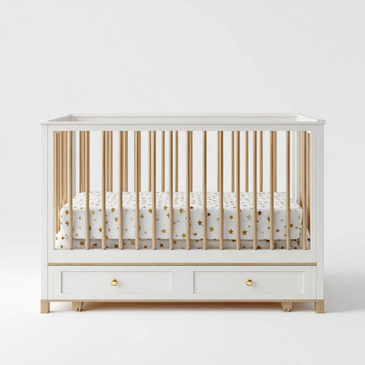 Łóżeczko dziecięce, Łóżka dla dzieci z 2 naturalnymi szufladami białymi 124 x 68 x 100 cm w litym buku i prostokątnym MDF