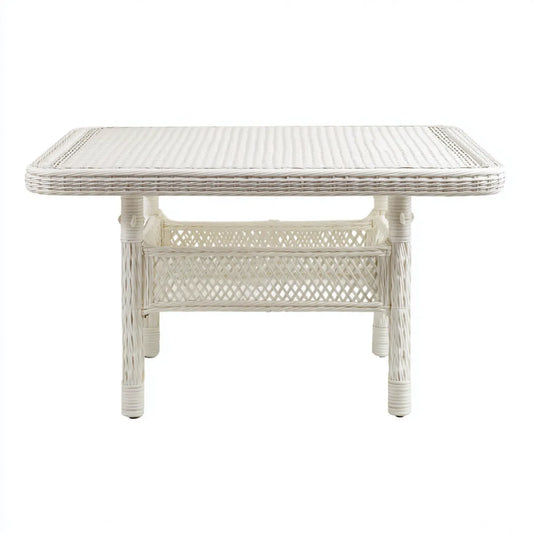 Stół ogrodowy, Taras stół biały 100 x 60 x 50 cm rattan PE prostokątny z półką