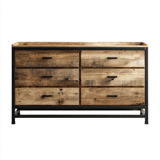 Komoda, Prostokątny komfort 6 szuflady w brązowy i czarny brązowy drewno i stal, 160 x 45 x 90 cm