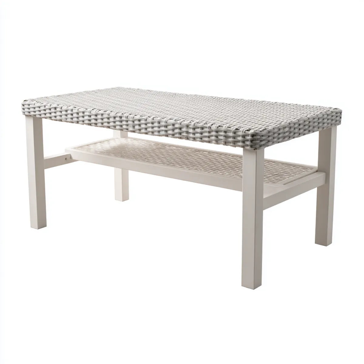 Stół ogrodowy, Taras stół biały 120 x 60 x 45 cm aluminium rattan PE prostokątny z półką