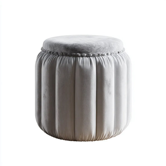 Pufa, Pouf szary okrągłe niskie stolce w poliestrowym aksamicie Ø 40 x 45 cm
