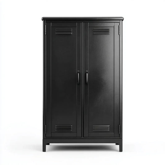 Szafka metalowa Czarna z 2 drzwiami ze stali pokrytej proszkiem 80 x 40 x 180 cm prostokątna