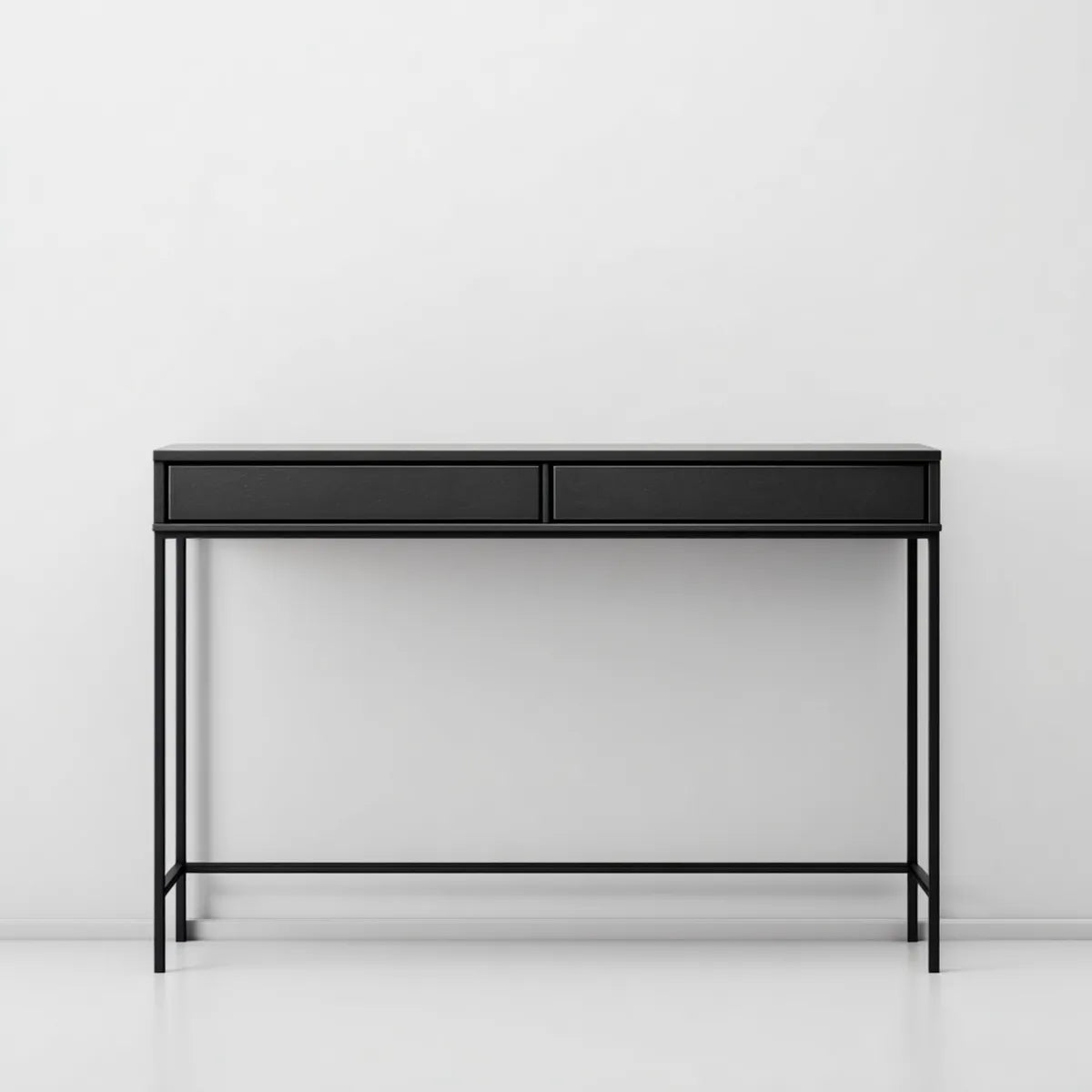 Konsola do przedpokoju, Czarna stół konsoli wejścia 120 x 35 x 80 cm w stali i prostokątnym MDF z 2 szufladami