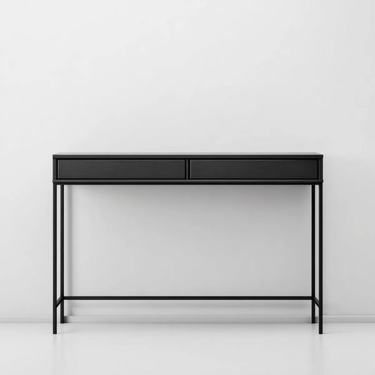 Konsola do przedpokoju, Czarna stół konsoli wejścia 120 x 35 x 80 cm w stali i prostokątnym MDF z 2 szufladami