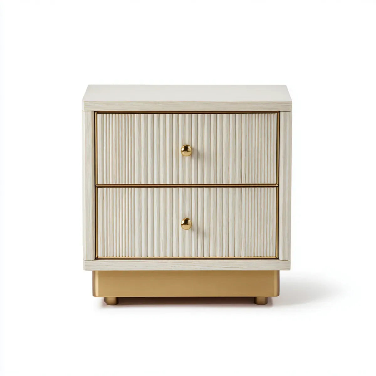 Szafka nocna, Dwie szuflady stół nocny biały krem i złoto w MDF 50 x 40 x 60 cm prostokątna