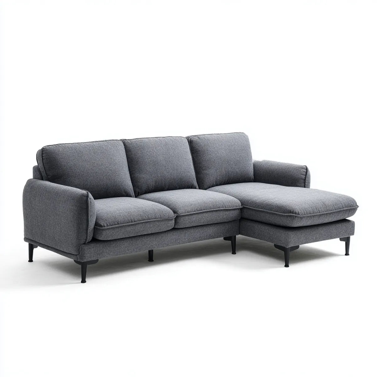 Sofa, narożna sofa 3-fotelik ciemnoszary z szezlongiem kształt litery 225 x 145 x 85 cm poliester