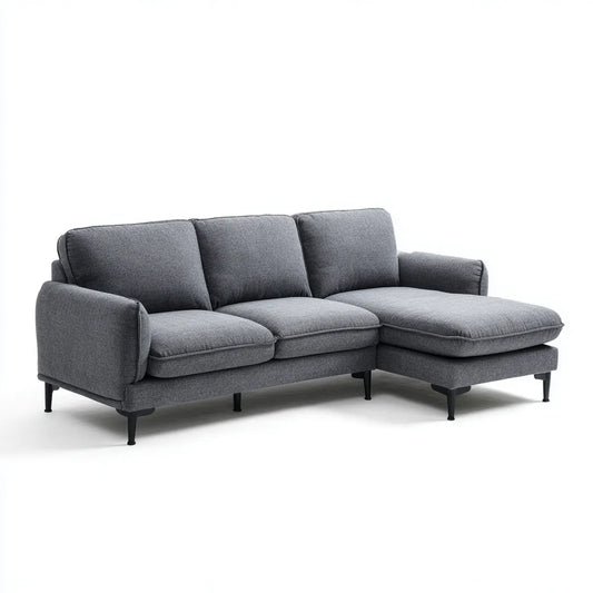 Sofa, narożna sofa 3-fotelik ciemnoszary z szezlongiem kształt litery 225 x 145 x 85 cm poliester