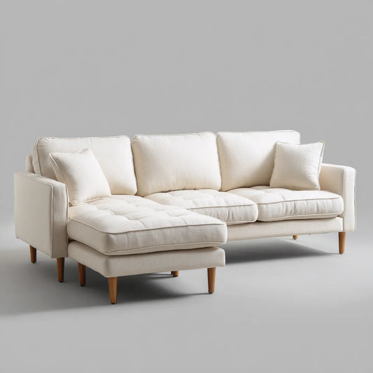 Sofa, Kanapa narożna z kremem do recyrkulacji lewego koloru biały 250 x 160 x 85 cm poliester lite drewno kształt L