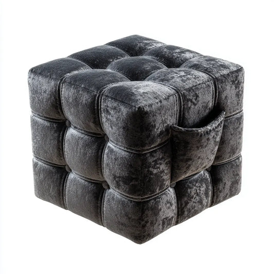 Pufa, Kwadrat Poliester Velvet Angracite Szara wyściełany stołek 45 x 45 cm x 45 cm, 45 x 45 x 45 cm