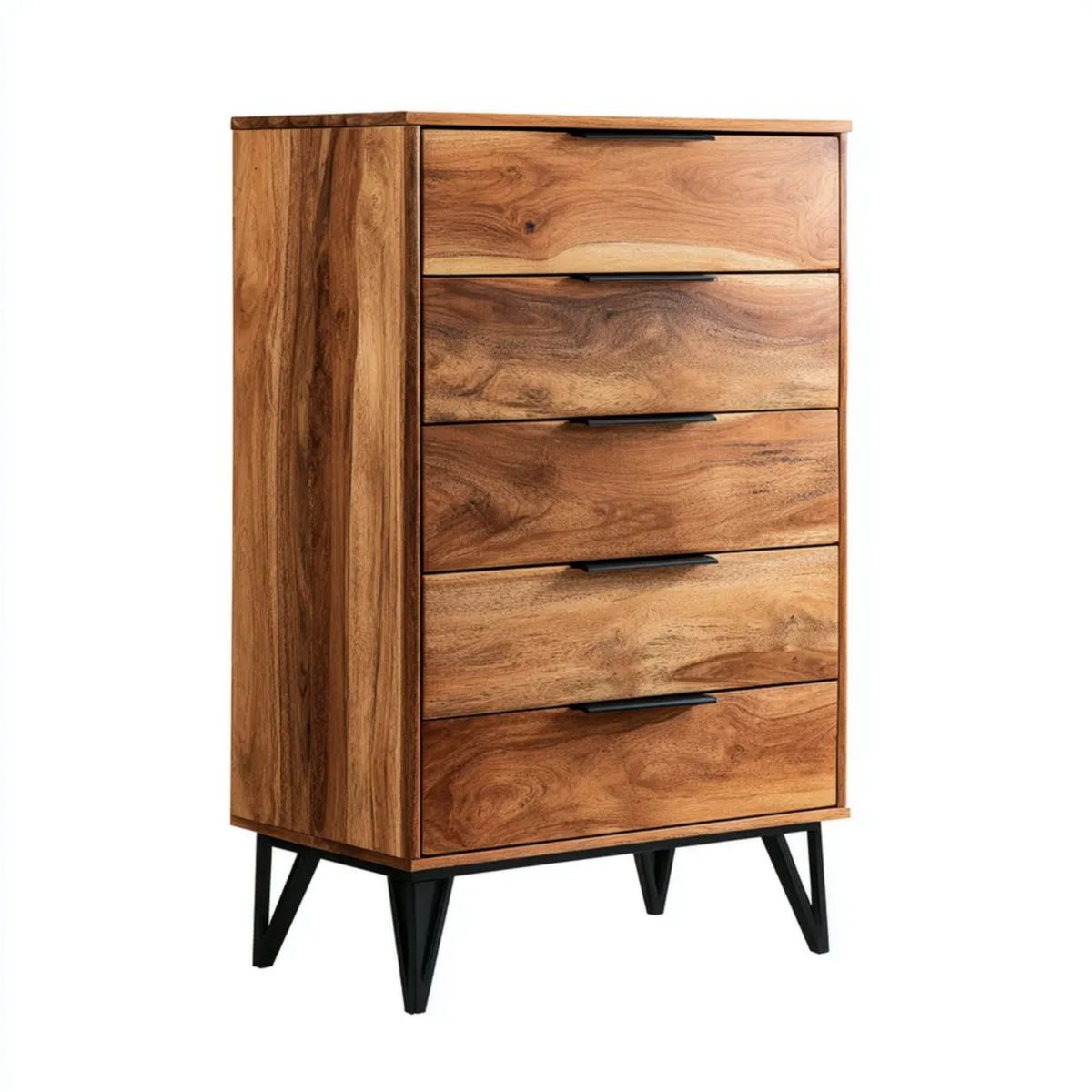 Komoda, 5 szafa szuflady w drewnie i czarnym metalu brązowy, 80 x 40 x 120 cm