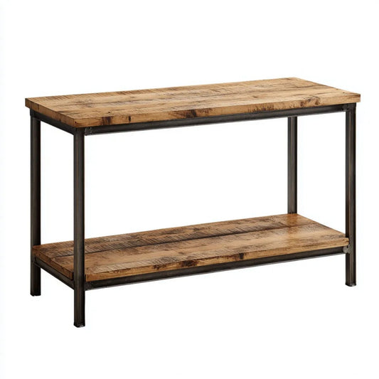 Konsola do przedpokoju, Brązowy i czarny konsola wejściowa do produkcji wyrobów przemysłowych w drewnie i stali nierdzewnej 120 x 35 x 80 cm z 2 półkami
