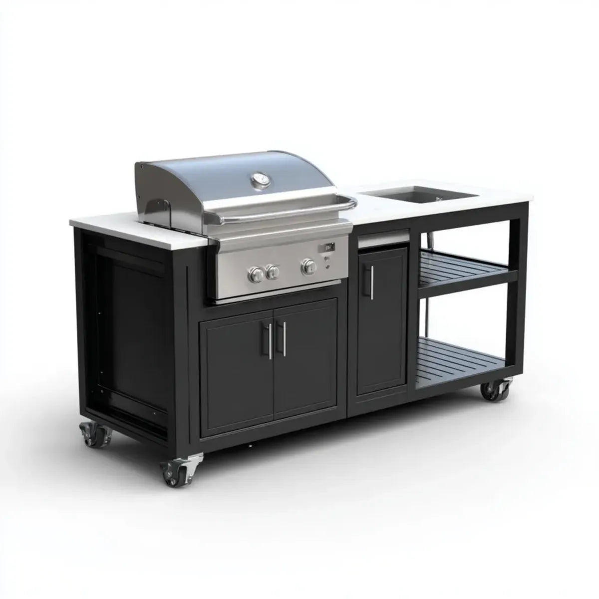Kuchnia zewnętrzna z czarnym gazem grill i stal nierdzewna srebrna prostokątne 183 x 61 x 122 cm