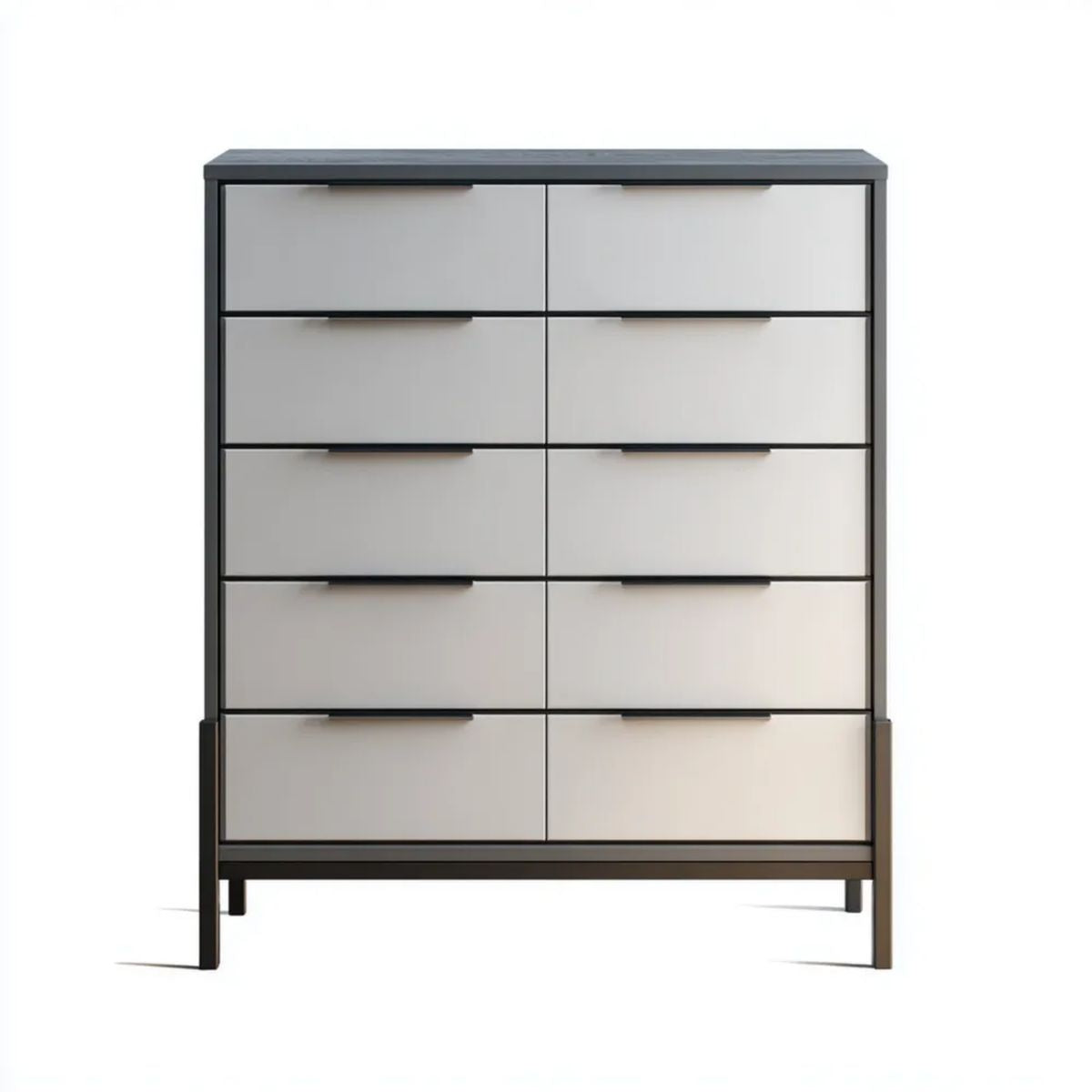 Komoda, Konmode 10 szuflady w kolorze czarnym i jasnoszarym w panelach MDF i stalowych, 120 x 45 x 120 cm