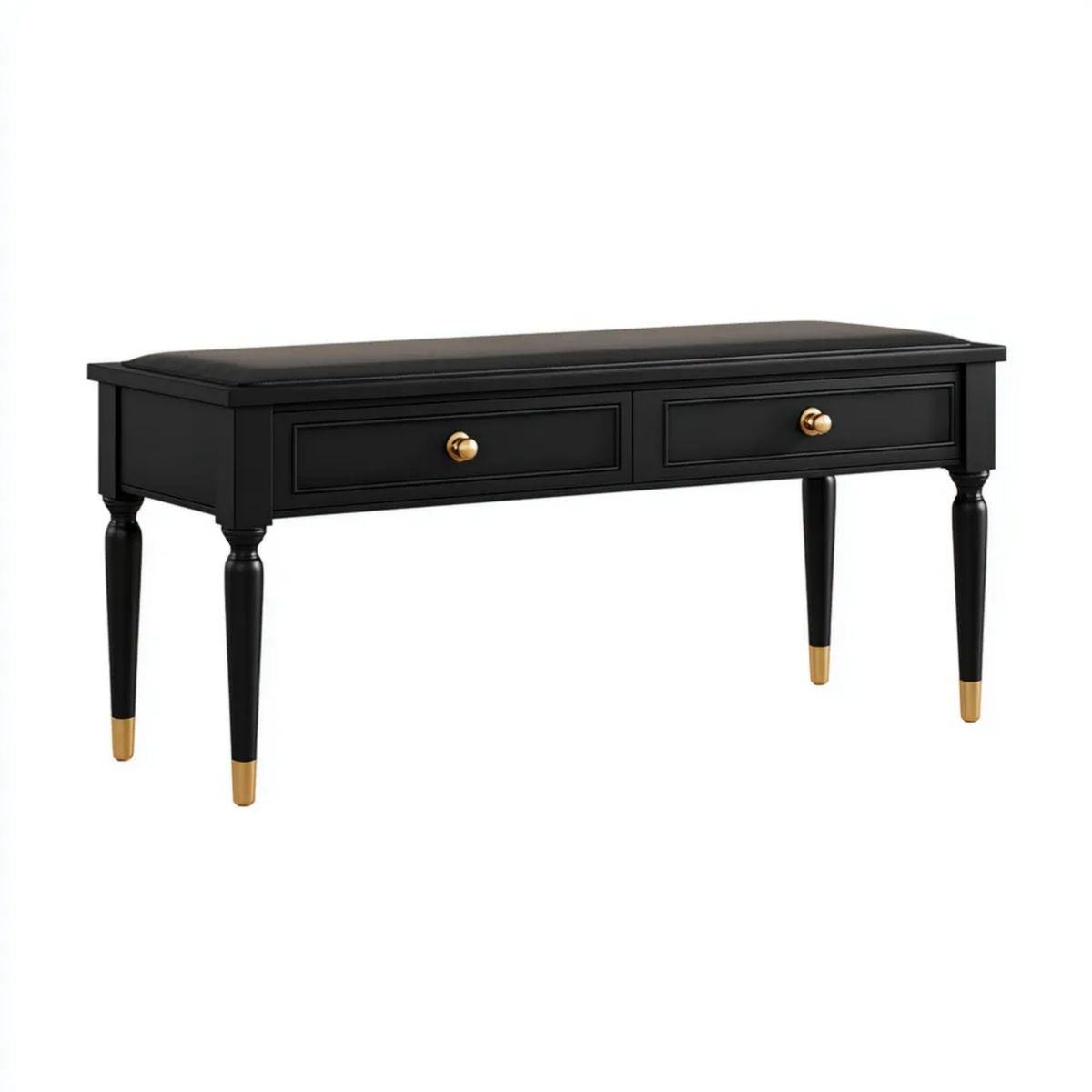 Ławka do przedpokoju, Czarna MDF Wstęp ławka i PU leaherette z 2 szuflady, 120 x 40 x 50 cm