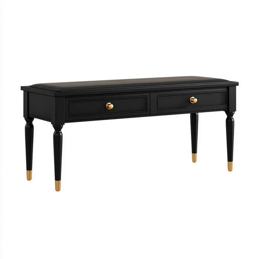 Ławka do przedpokoju, Czarna MDF Wstęp ławka i PU leaherette z 2 szuflady, 120 x 40 x 50 cm
