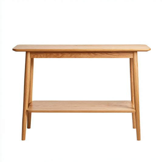 Konsola wejściowa w naturalnym prostokątnym dębie stałym 120 x 35 x 80 cm z półką
