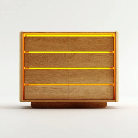 Komoda, Kommode 8 Drewniane szuflady z pomarańczowym oświetleniem LED, 120 x 45 x 100 cm