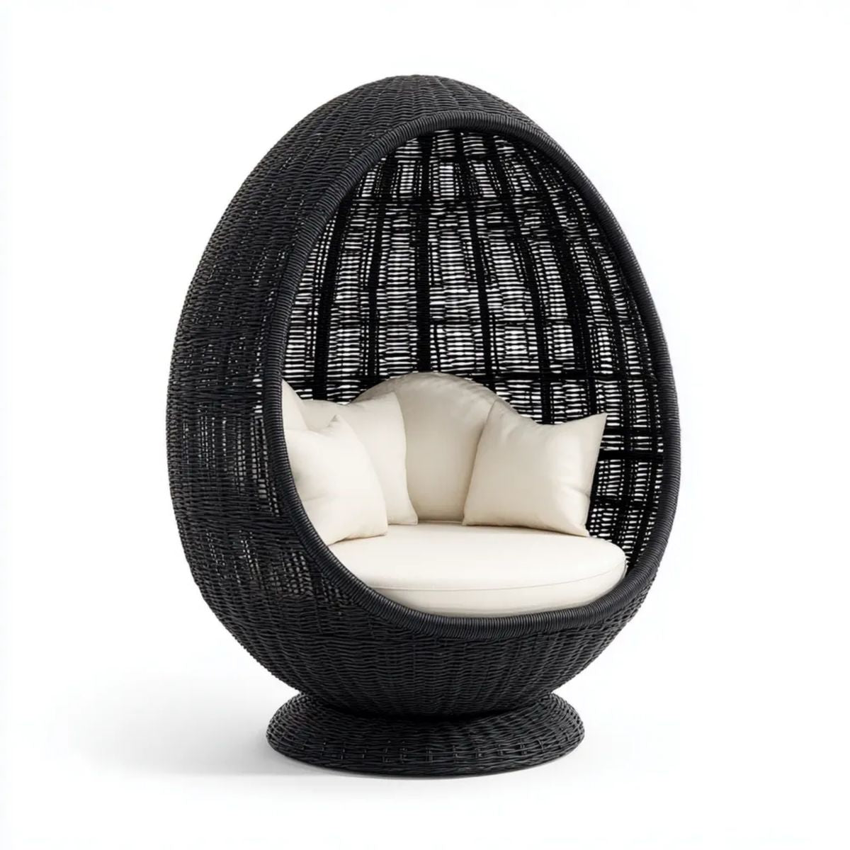 Fotel rattanowy, Ogród Biżuteria Krzesło w Biżuteria PE czarny rattan z kremem Biżuteria poduszki, 100 x 100 x 160 cm